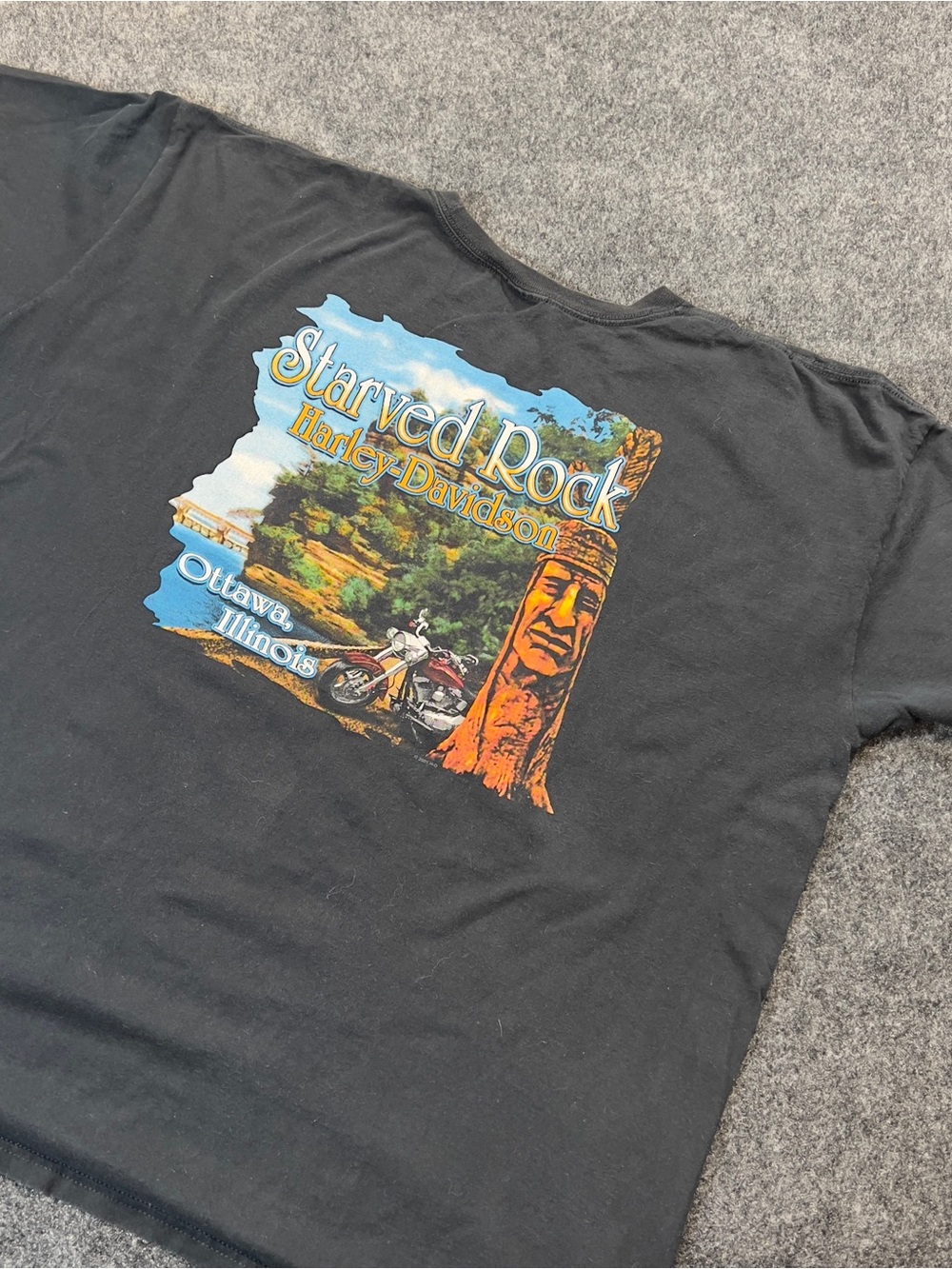 Vintage 2001 Harley Davidson Starved Rock T Shirt Black 3XL Biker